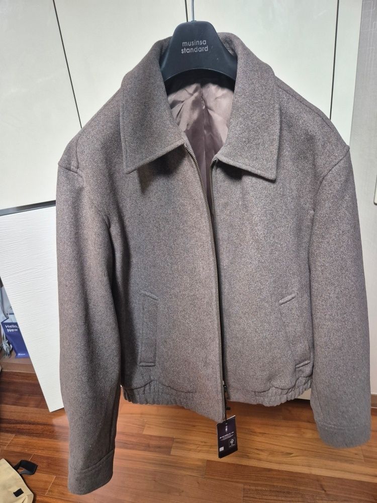 MUSINSA | MUSINSA STANDARD Wool blend minimal blouson jacket [Taupe]