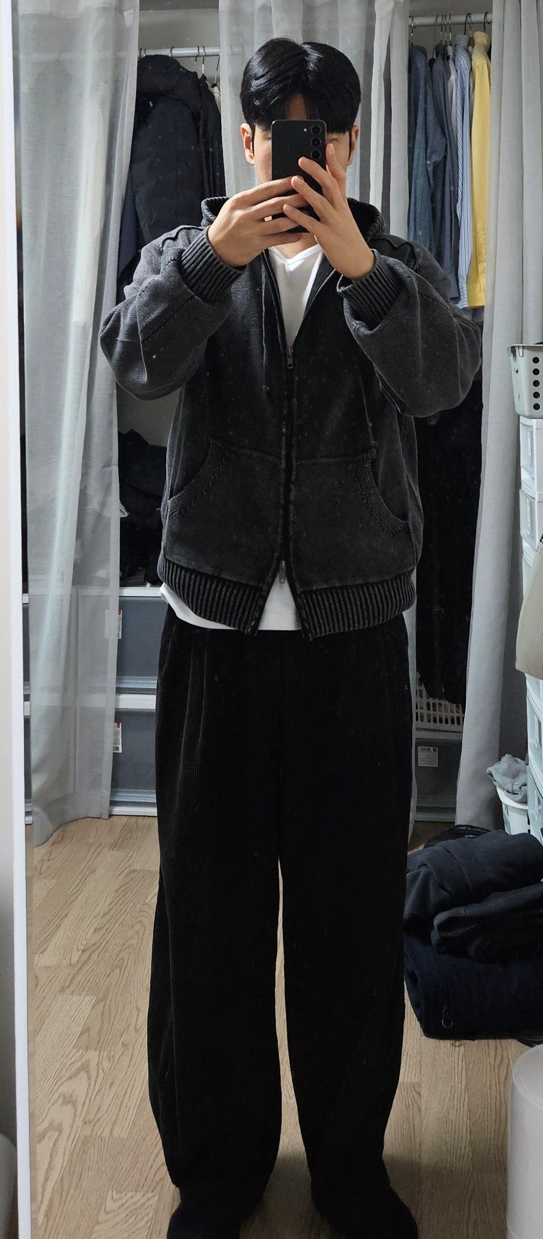 MUSINSA公式 | LMOOD Peace Dyed Hoodie Knit Zip-up Stained Charcoal