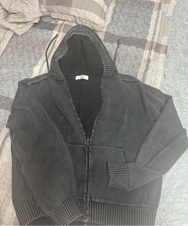 MUSINSA公式 | LMOOD Peace Dyed Hoodie Knit Zip-up Stained Charcoal