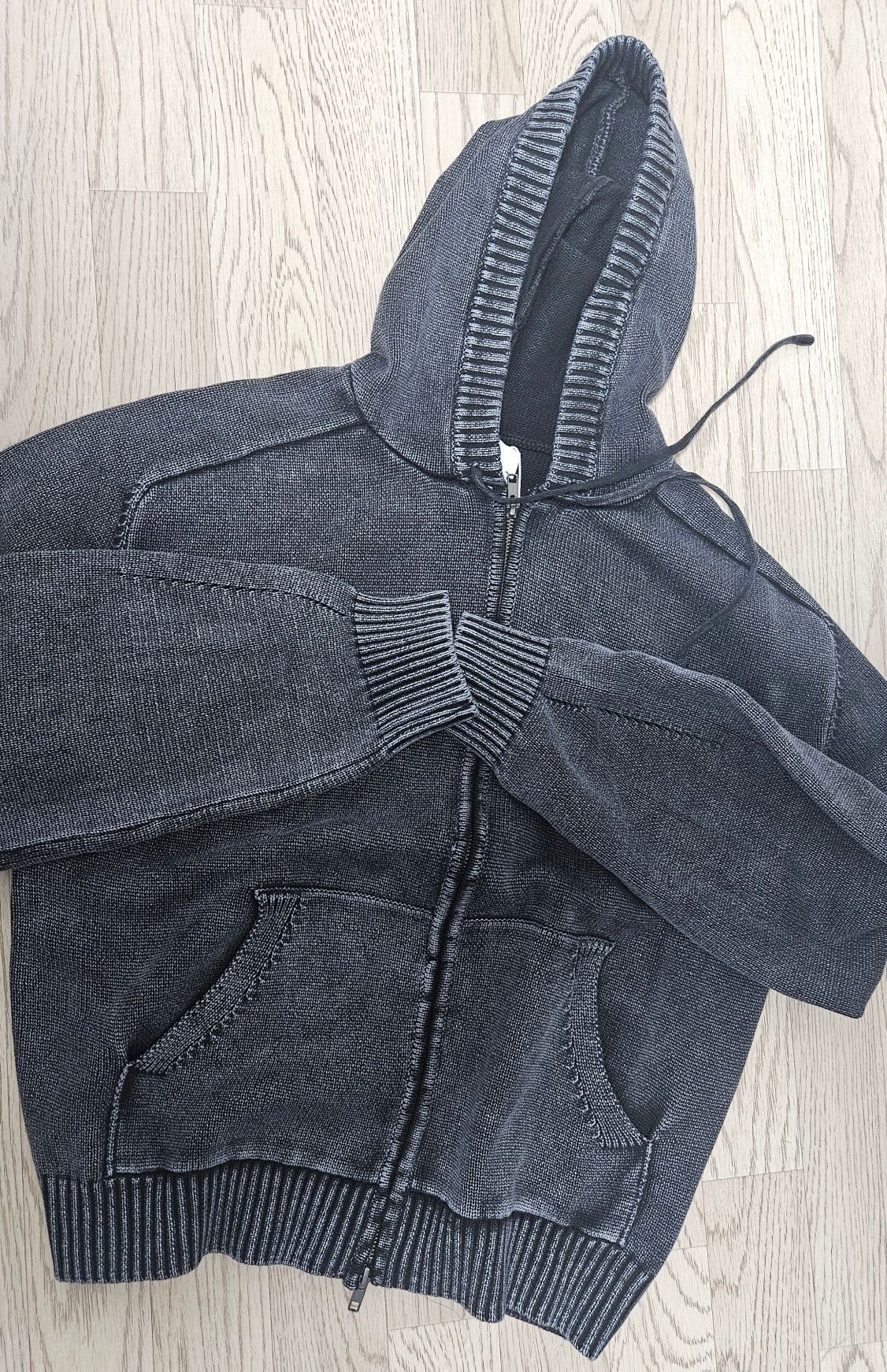 MUSINSA公式 | LMOOD Peace Dyed Hoodie Knit Zip-up Stained Charcoal