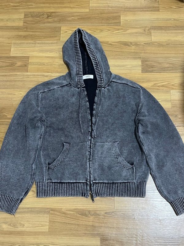 MUSINSA | LMOOD Peace Dyed Hoodie Knit Zip-up Stained Charcoal