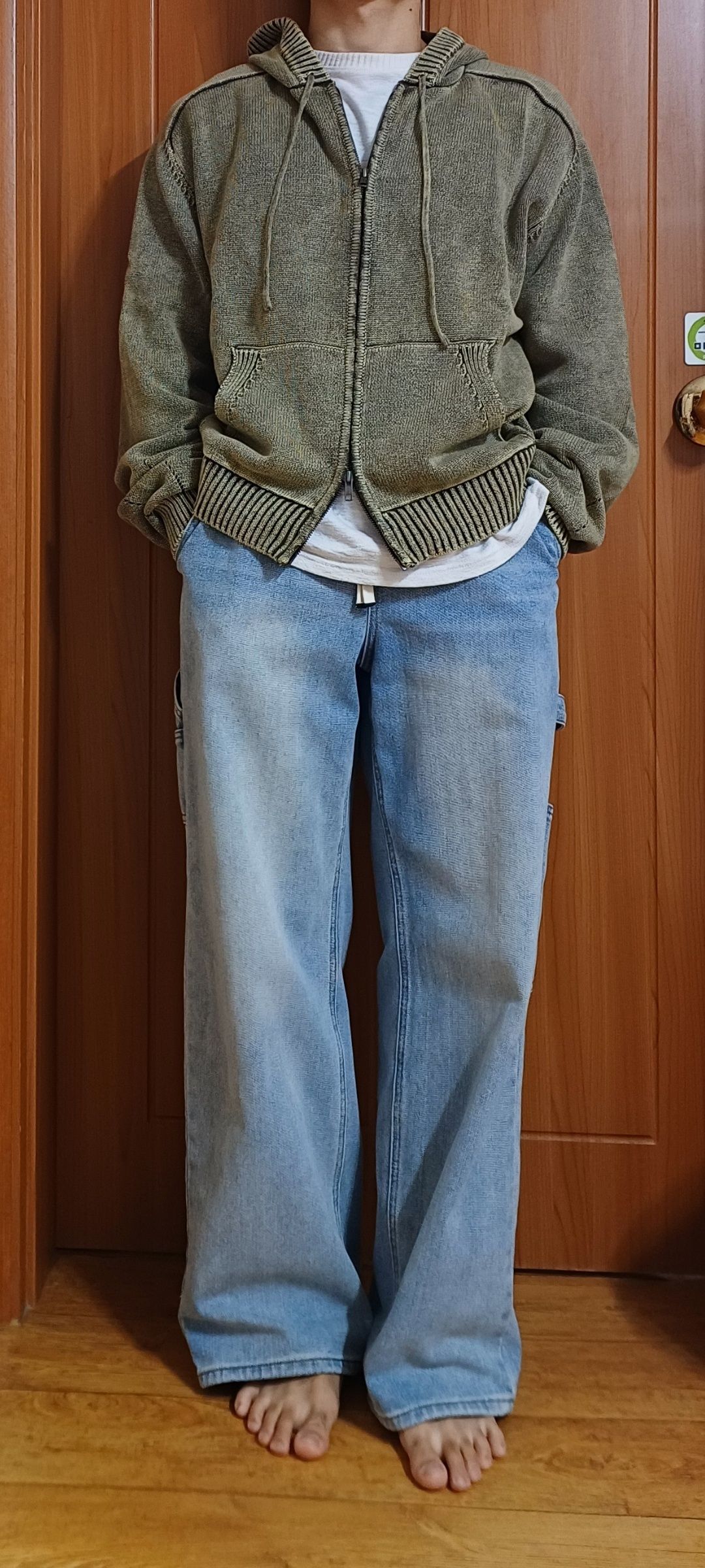 MUSINSA公式 | LMOOD Peace Dyed Hoodie Knit Zip Up Vintage Khaki