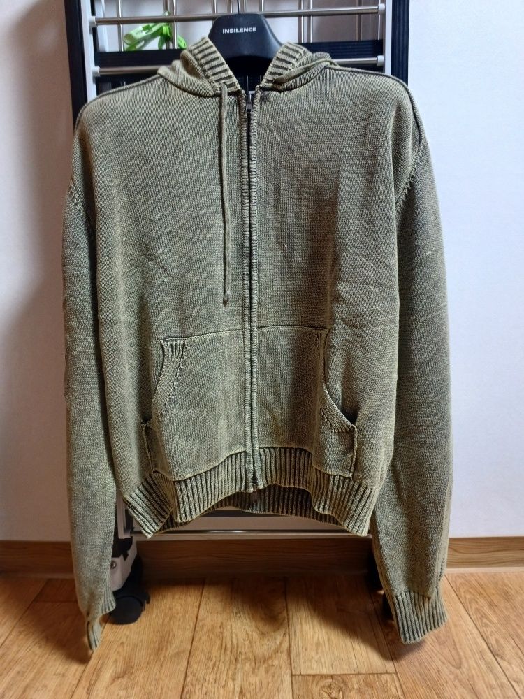 MUSINSA公式 | LMOOD Peace Dyed Hoodie Knit Zip Up Vintage Khaki