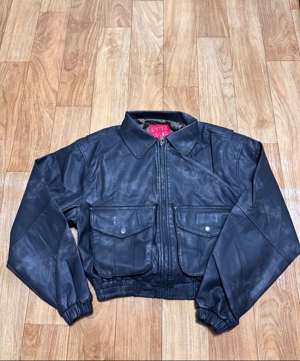 MUSINSA | BITTERCELLS Star Leather Jacket (Washed) (Crop Fit) - Black