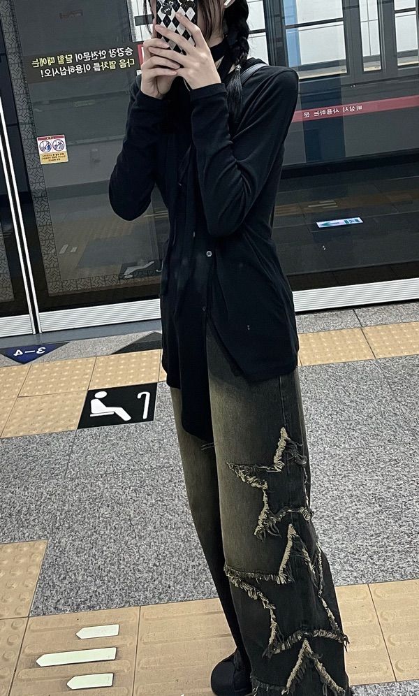 パンツ XTONZ XP178 Star Damage Vintage Washed Denim Pants BLACK xp1 MUSINSA | XTONZ XP178 Star Damage Vintage Wash Denim Pants