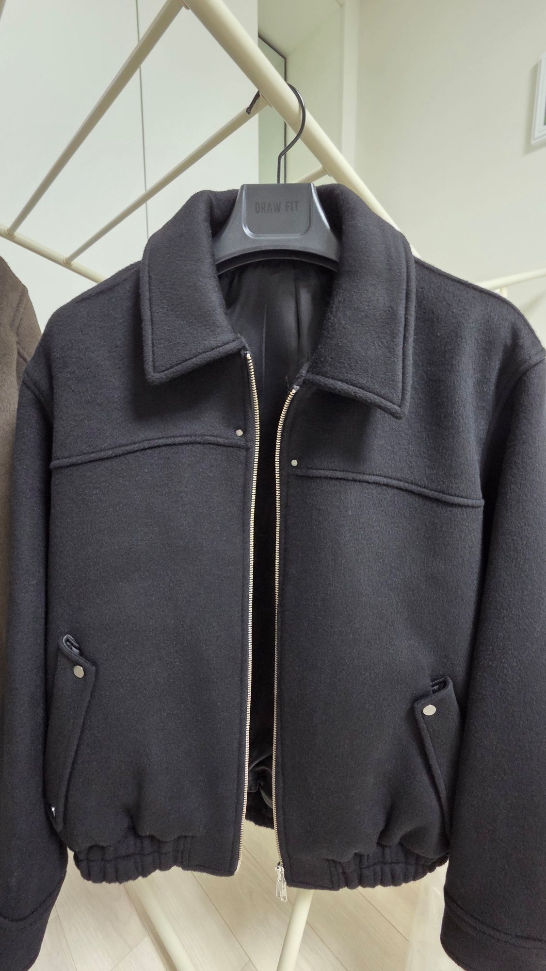 MUSINSA | DRAW FIT Wool collar zip-up blouson jacket [BLACK]