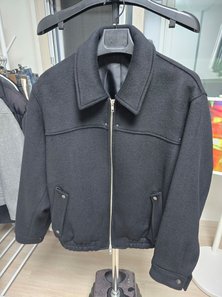 MUSINSA | DRAW FIT Wool collar zip-up blouson jacket [BLACK]