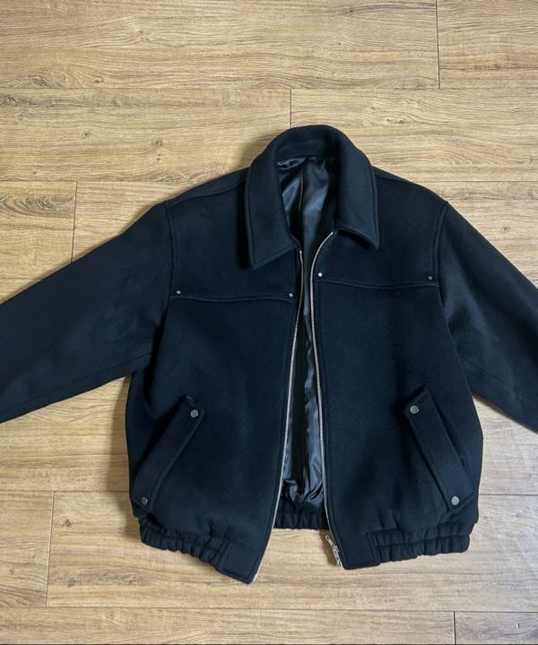 MUSINSA | DRAW FIT Wool collar zip-up blouson jacket [BLACK]