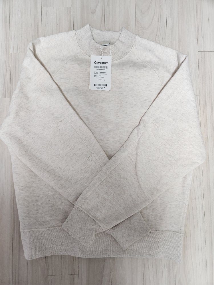 MUSINSA | COVERNAT Mock Neck Semi Over Raglan Sweatshirt Oatmeal