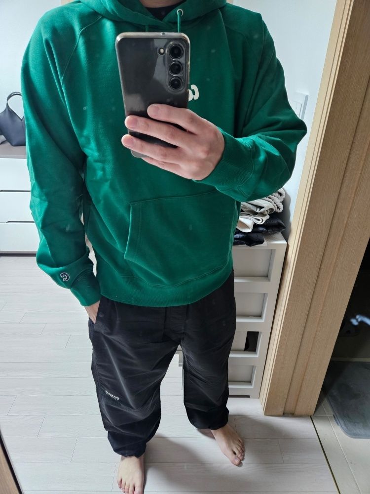 MUSINSA | COVERNAT Semi over raglan hoodie green