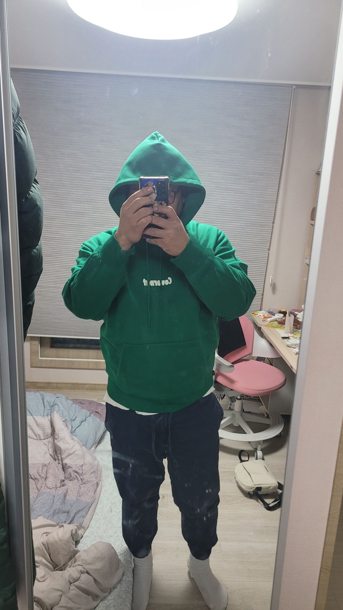 MUSINSA | COVERNAT Semi over raglan hoodie green