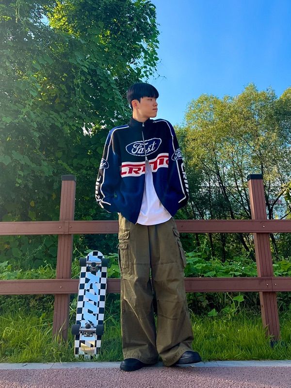MUSINSA | CRITIC RACING ZIP-UP KNIT NAVY