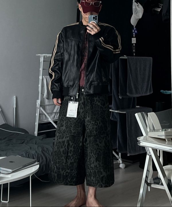 MUSINSA | SUPERSUB Vintage Track Biker Leather Jumper - Black