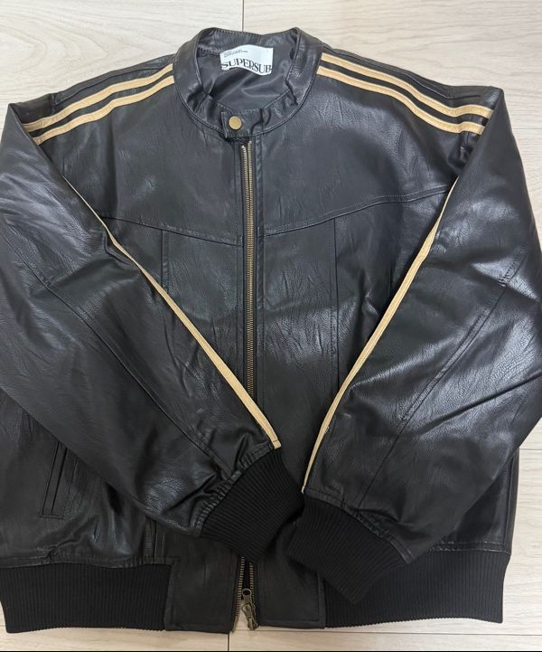 MUSINSA公式 | SUPERSUB Vintage Track Biker Leather Jumper - Black