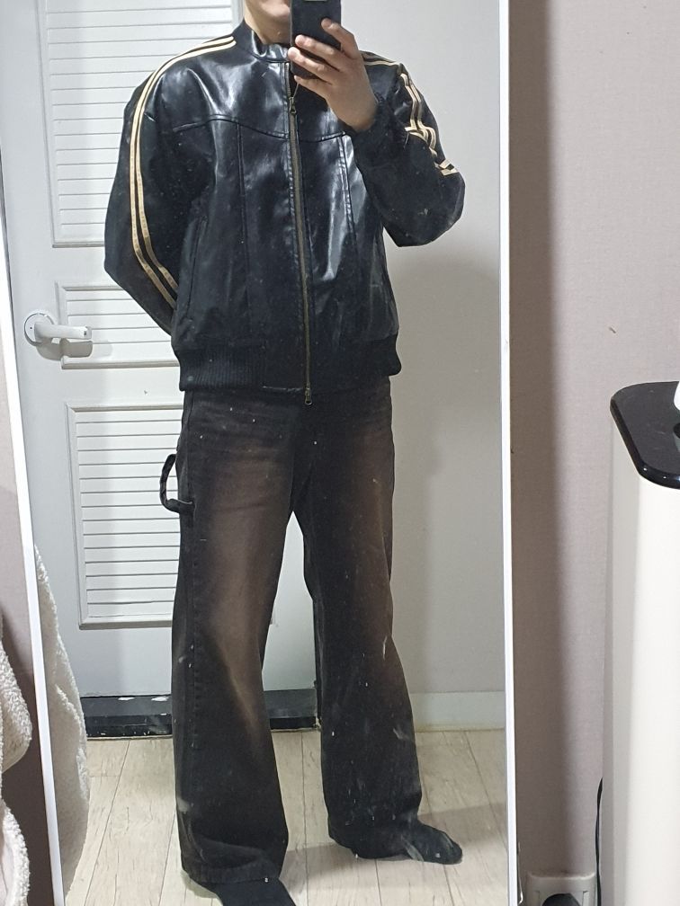 MUSINSA | SUPERSUB Vintage Track Biker Leather Jumper - Black