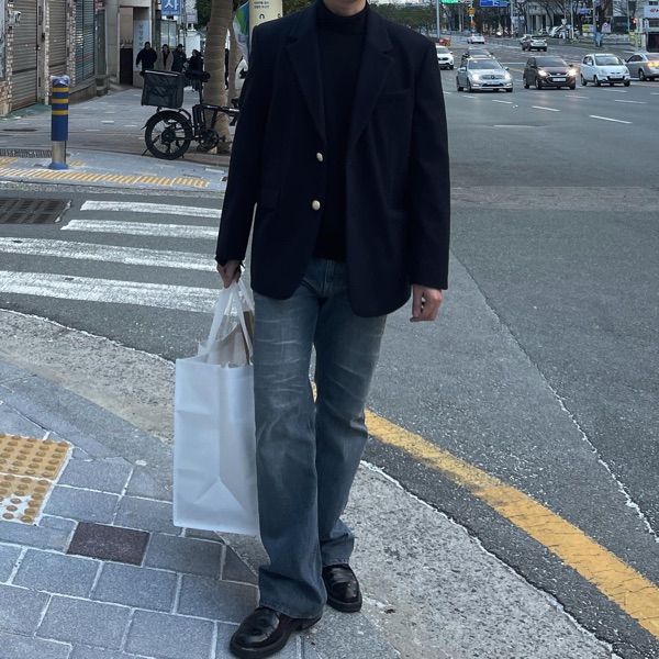 MUSINSA | DUNST UNISEX CLASSIC 2 BUTTON WOOL BLAZER NAVY_M_UDJA3C107N2