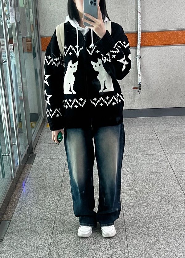 MUSINSA | CAVISH CATS ZIP UP CARDIGAN IVORY(CV2DFUK680A)