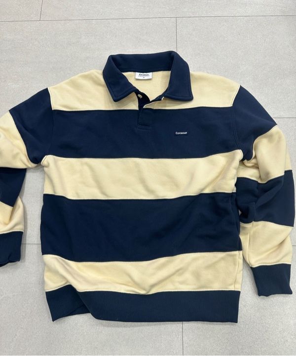 ★★COVERNAT★★ Striped Rugby Sweatshirt Blue CO2303CR11BL MUSINSA | COVERNAT Stripe Rugby Sweatshirt Navy