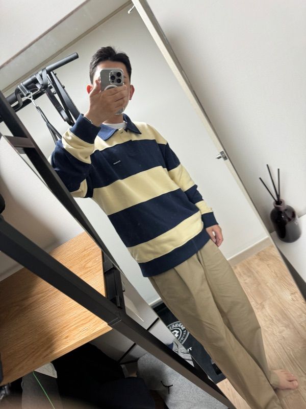 MUSINSA | COVERNAT Stripe Rugby Sweatshirt Navy