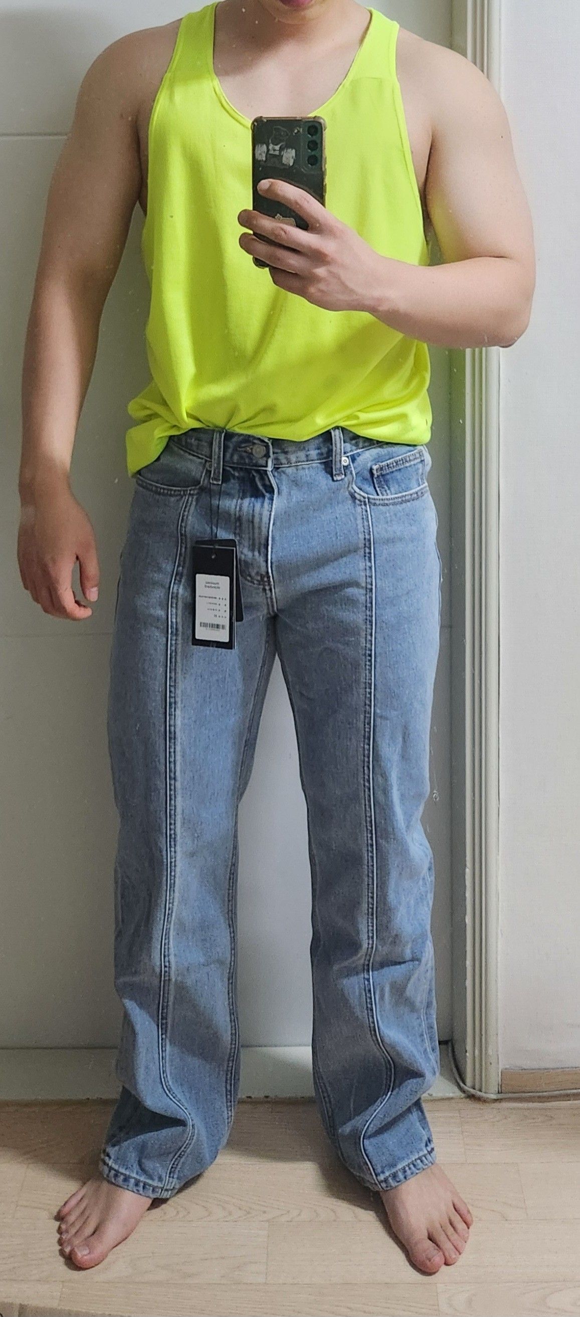 ★MUSINSA STANDARD★ Straight paneled back slit denim pants MUSINSA | MUSINSA STANDARD Straight paneled back slit denim