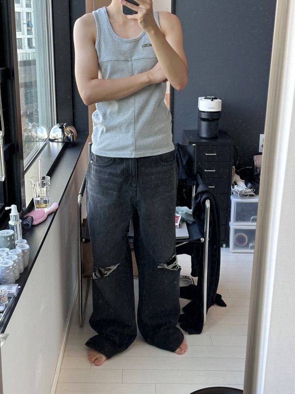 ★MUSINSA STANDARD★ Destroyed Knee Wide Denim Pants Gray MM MUSINSA | MUSINSA STANDARD Destroyed Knee Wide Denim Pants