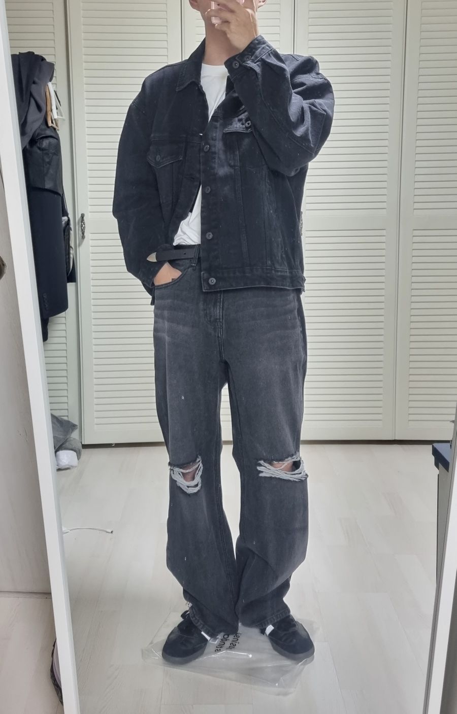 ★MUSINSA STANDARD★ Destroyed Knee Wide Denim Pants Dark Bl MUSINSA | MUSINSA STANDARD Destroyed Knee Wide Denim Pants