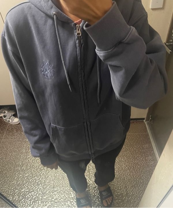 MUSINSA | MAHAGRID SUN LOGO PIGMENT ZIP UP HOODIE CHARCOAL