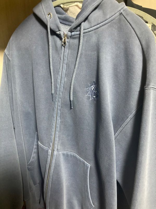 MUSINSA | MAHAGRID SUN LOGO PIGMENT ZIP UP HOODIE NAVY