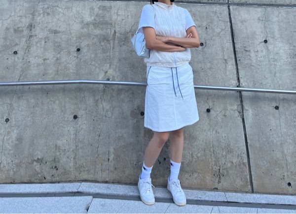 MUSINSA公式 | SCULPTOR Shirring Lowrise Midi Skirt White