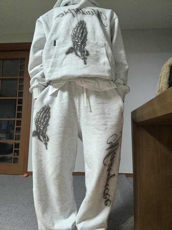 ★SCULPTOR★ Praying Jogger Pants White Melange SC23A471FLWM MUSINSA | SCULPTOR Praying Jogger Pants White Melange