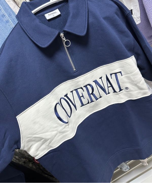 MUSINSA公式 | COVERNAT Block Collar Half Zip Up Sweatshirt Navy