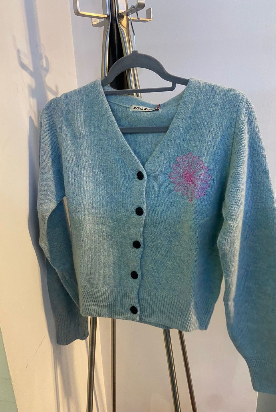 MUSINSA | MARDI MERCREDI RACCOON BLENDED CARDIGAN V NECK_MINT PINK