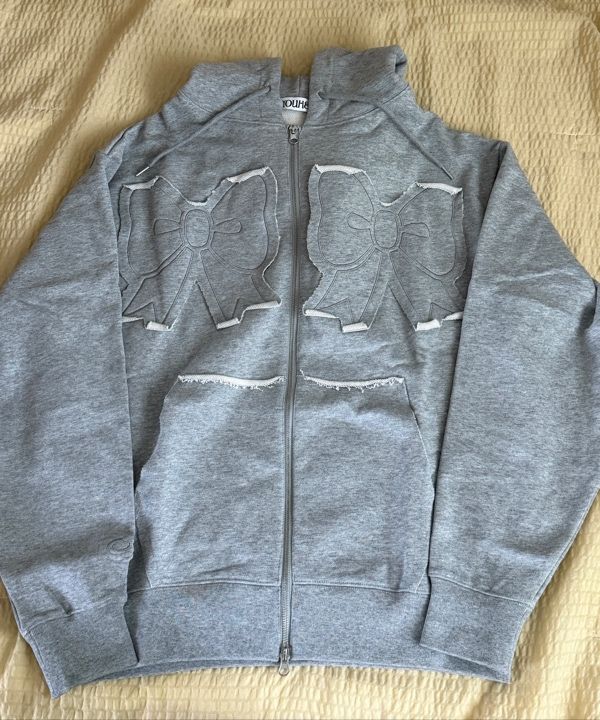 MUSINSA公式 | YOUHEE YOUHEE RIBBON HOOD ZIP-UP MELANGE GRAY