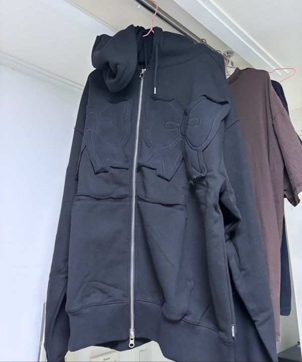 MUSINSA | YOUHEE YOUHEE RIBBON HOOD ZIP-UP BLACK