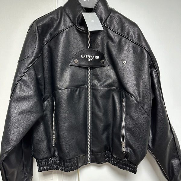 MUSINSA | OY VEGAN LEATHER BUTTERFLY BIKER JACKET-BLACK