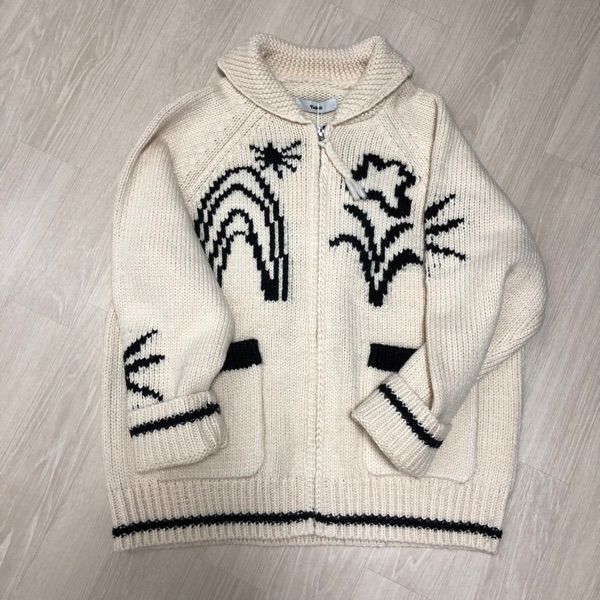 MUSINSA | FALLETT Drawing Garden Cowichan Knit Zip-up Ivory