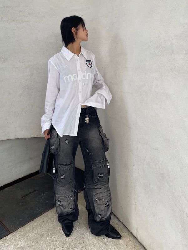 ★BADBLOOD★ Bonnie Denim Cargo Slim Jeans Black ◇BADBLOOD◇ Bonnie Denim Cargo Slim Jeans Black (BADBLOOD