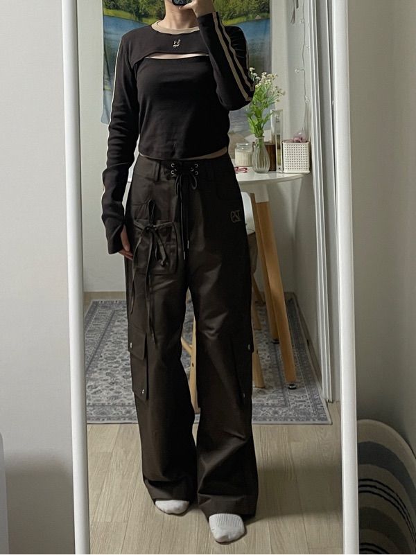 MUSINSA | ILLIGO String Cargo Banding Pants Brown