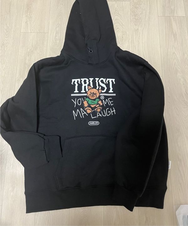 Tシャツ・カットソー +AMBLER+ Trust Bear Overfit Brushed Hooded Sweatshirt Black Ambler Big twin bear Black Hoodie (Preorder) – Kelly Designs