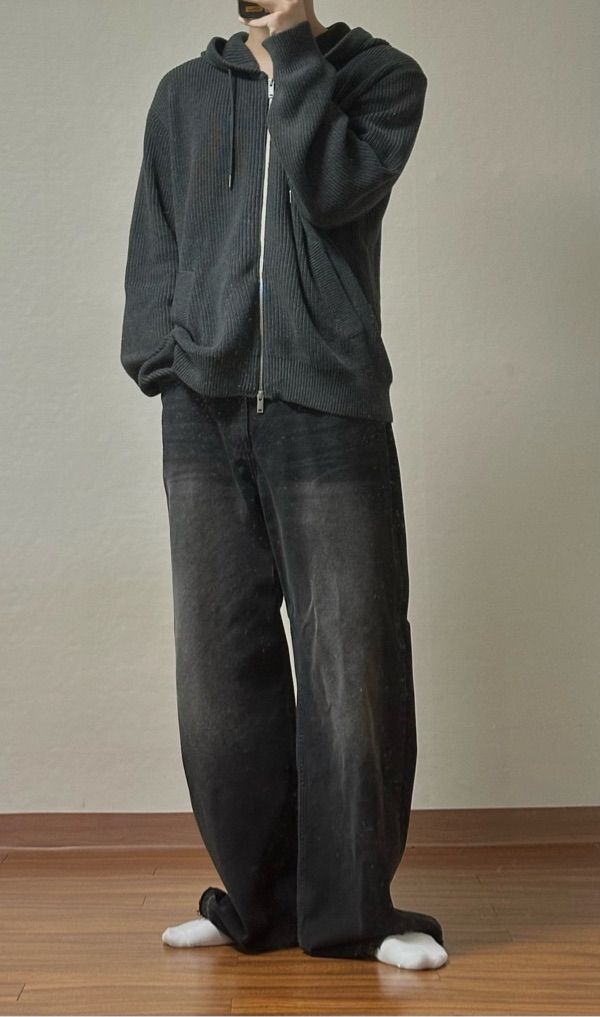 MUSINSA公式 | MUSINSA STANDARD Ribbed Knit Hooded Zip-Up [Khaki]