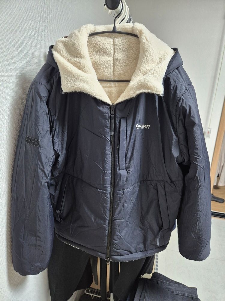 MUSINSA | COVERNAT Reversible Compiboa Hoody Zip-up Jacket Black