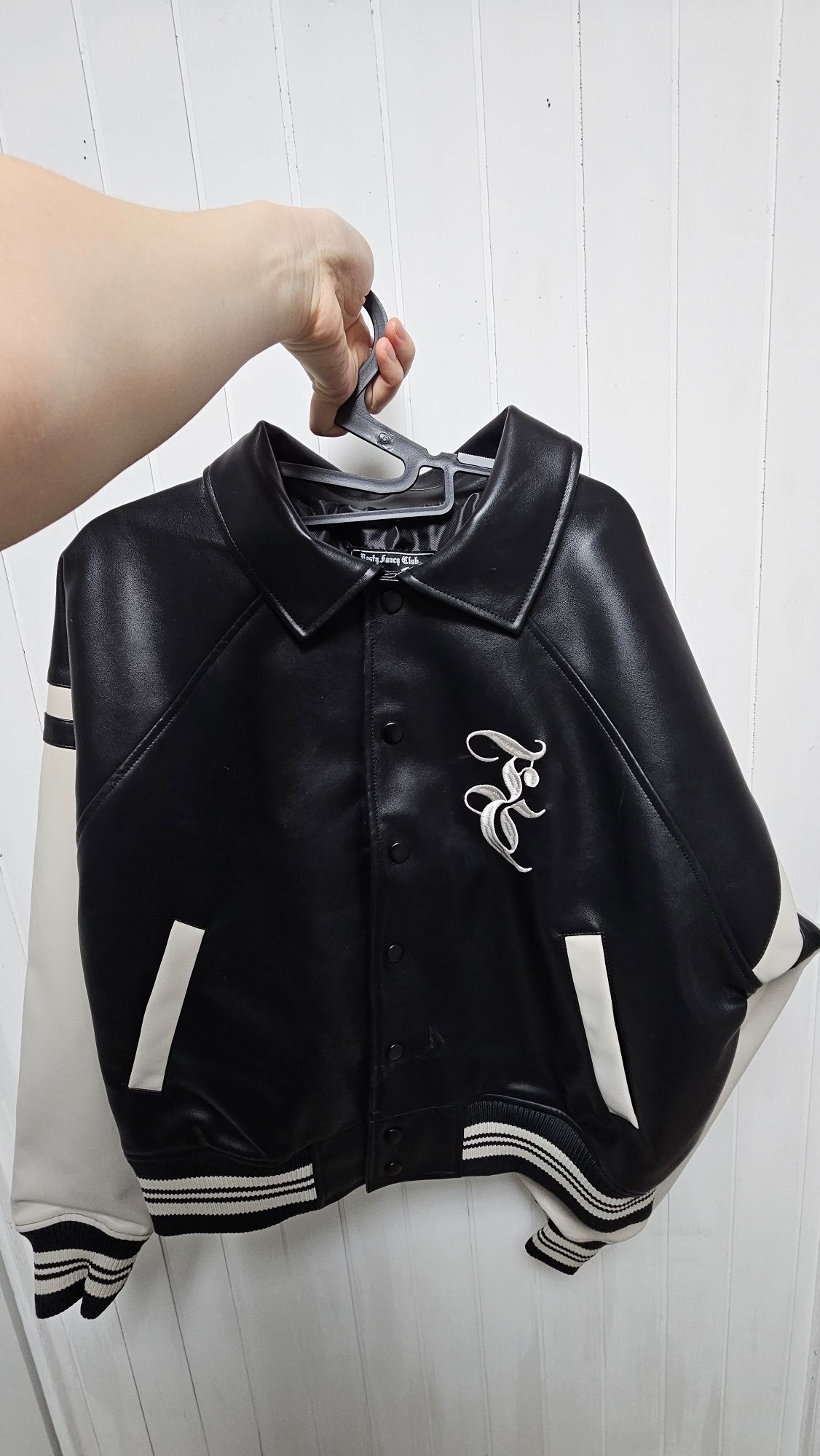 ●NASTYFANCYCLUB●MALLOW VARSITY LEATHER JACKET 2色 人気 NF] MALLOW VARSITY LEATHER JACKET (BLACK)_F23ZA939 - FANCY