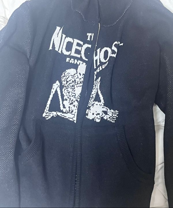 MUSINSA | NICEGHOSTCLUB KISS CLUB KNIT ZIP HOODIE_BLACK(NG2DFUK683A)