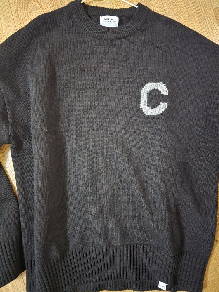 MUSINSA | COVERNAT Middle C logo crewneck knit black