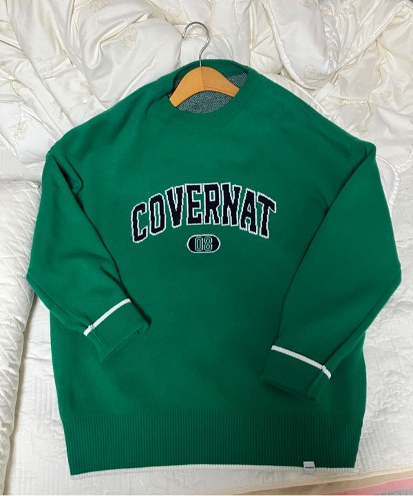 [COVERNAT]★LAMBSWOOL ARCH LOGO CREWNECK KNIT MUSINSA | COVERNAT Lambswool arch logo crew neck knit green