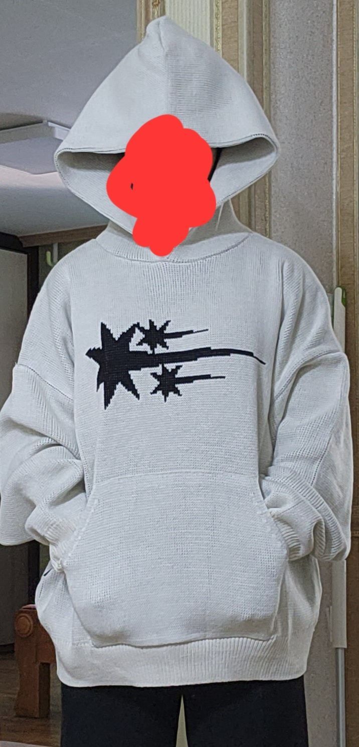 MUSINSA | NICE GHOST CLUB 3STARS LOGO KNIT HOODIE_BLACK