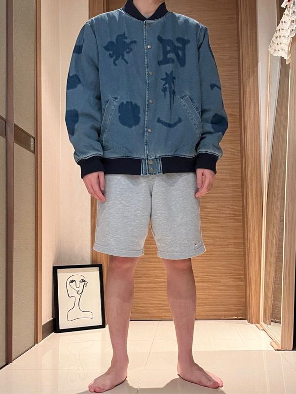 ジャケット [NICEGHOSTCLUB]WASHED EMBLEM DENIM VARSITY JACKET_BLUE(NG2 washed emblem denim varsity jacket[blue] - niceghostclub