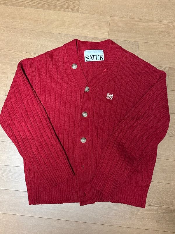 SATUR カーディガン　burgundy red 韓国 MUSINSA公式 | SATUR Faro oversized boucle cardigan burgundy red
