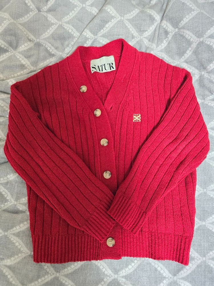 SATUR ニット 赤 MUSINSA公式 | SATUR Faro oversized boucle cardigan burgundy red