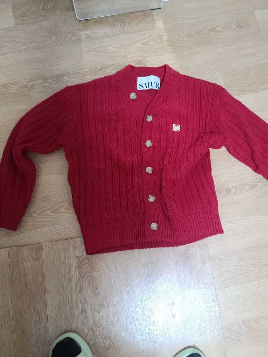 MUSINSA公式 | SATUR Faro oversized boucle cardigan burgundy red